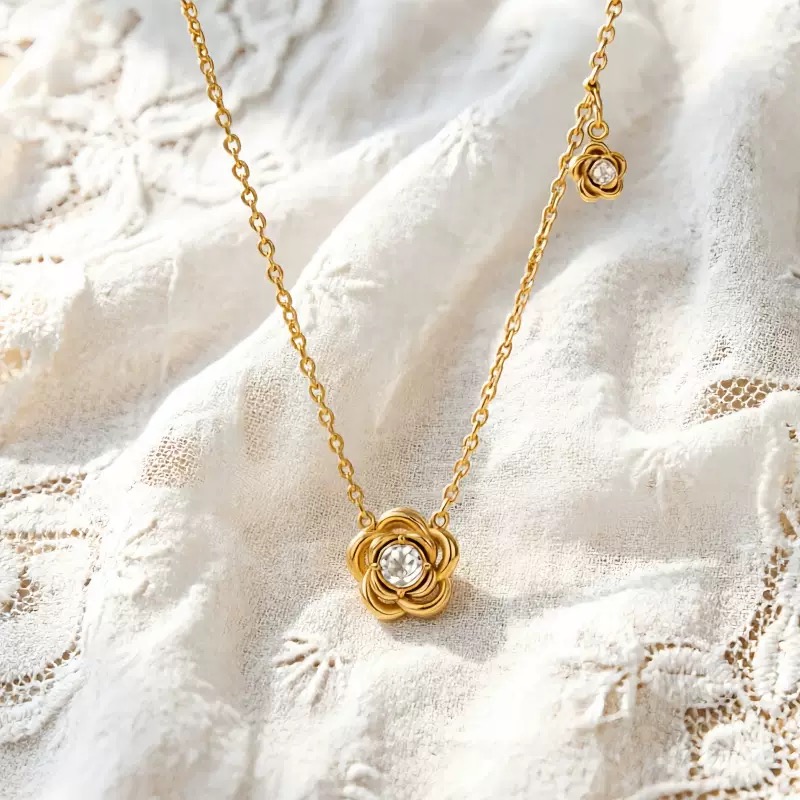 Stainless still zircon stone necklace (SSN-009)